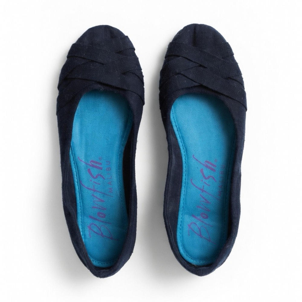 Blowfish Black Fold-Front Ballet Flats with Turquoise Insole